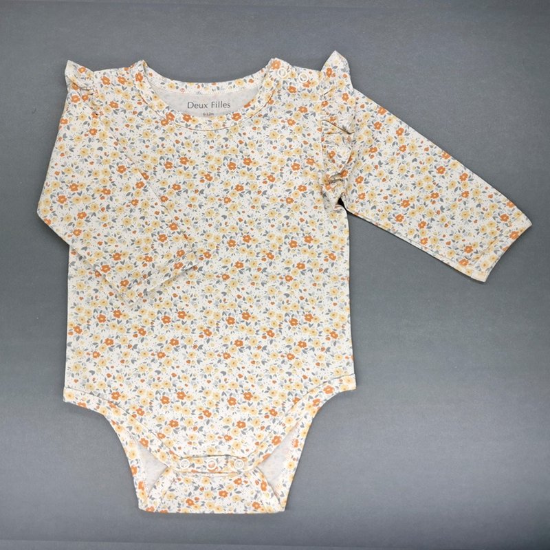 [Deux Filles Organic Cotton] Baby Long Sleeve Onesies/Newborn Jumpsuit Orange - ชุดทั้งตัว - ผ้าฝ้าย/ผ้าลินิน 