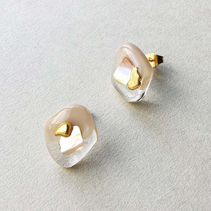 Sheer beige natural shell Clip-On - Earrings & Clip-ons - Shell Khaki