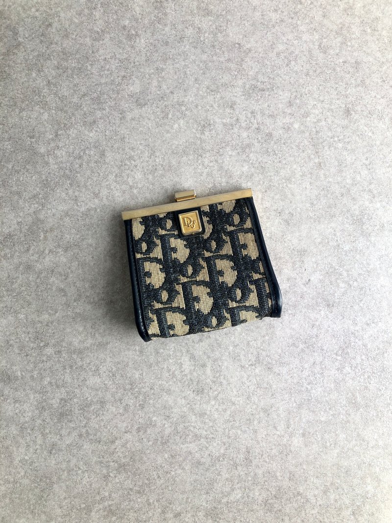 [Direct from Japan, branded used bag] Christian Dior Trotter coin case, navy, jacquard kiss lock bag k3hppz - Coin Purses - Cotton & Hemp Blue