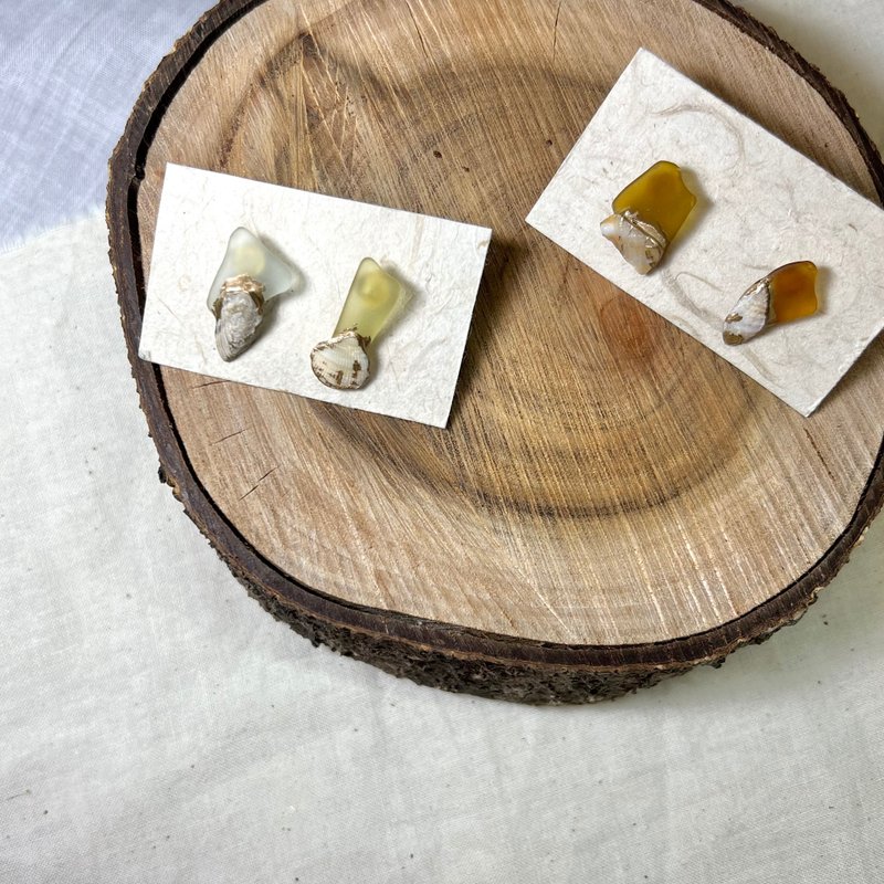 [SISIRE | Persistent Jewelry Series] Sea Glass Earrings Shells and Sea Glass Sea Waste Jewelry - ต่างหู - แก้ว 