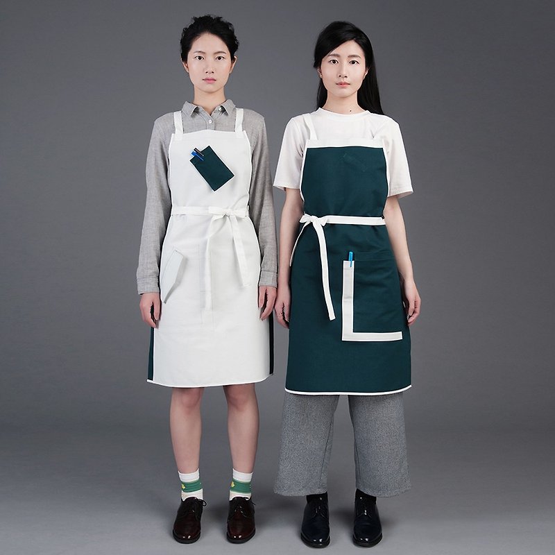 棉．麻 圍裙 綠色 - ATOM 城市圍裙 - 綠白雙面 6種穿法 工作圍裙 by rin