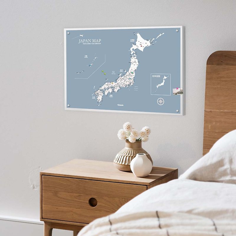 日本地圖-訂製磁吸系列海報-月白灰(客製化禮物)-單獨海報 - 海報/掛畫/掛布 - 紙 藍色