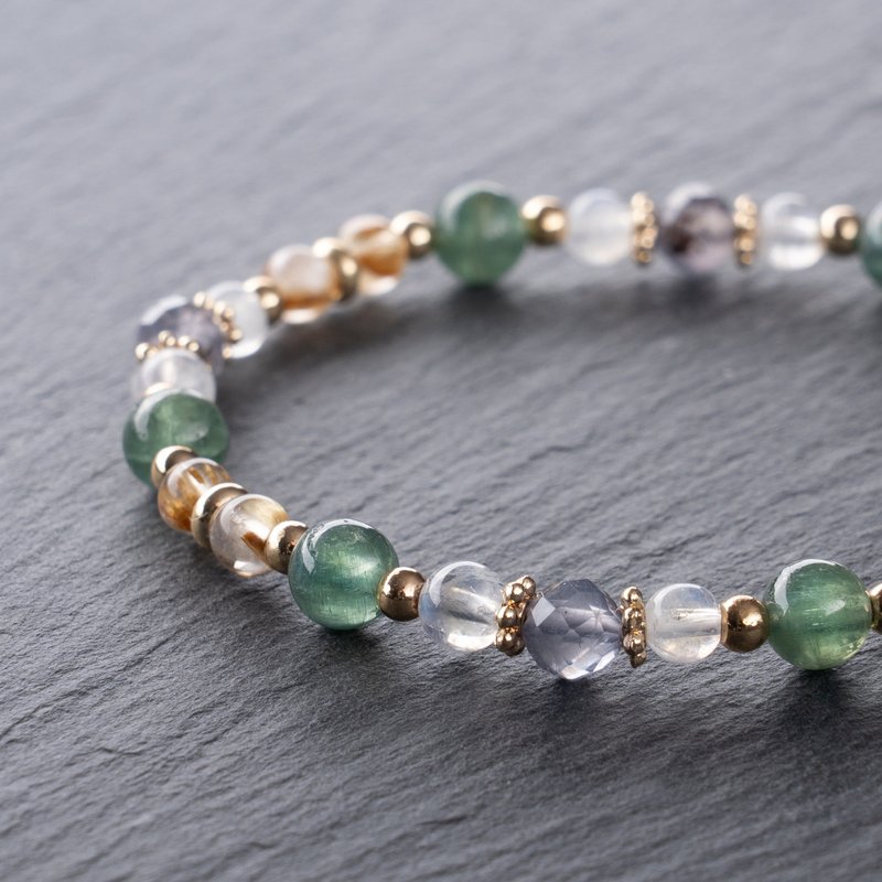 【Natural Stone Bracelet】-Wenqing Style-Green Apatite Moonstone Titanium Crystal Lazuli - Bracelets - Semi-Precious Stones Gray