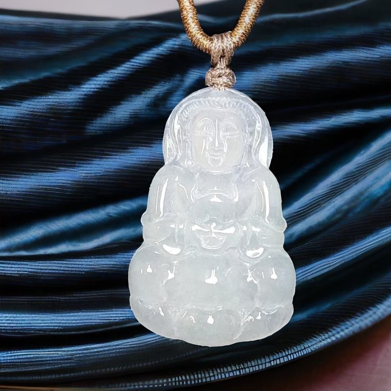 冰種翡翠觀音菩薩項鍊 | 天然緬甸玉翡翠A貨 | 送禮 - 項鍊 - 玉石 白色