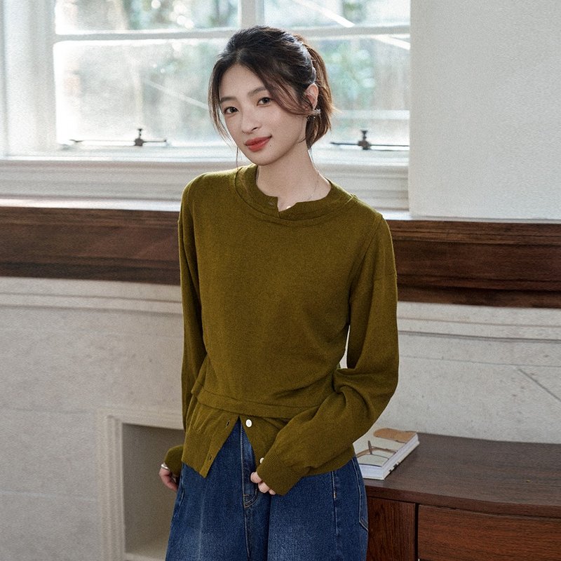 假兩件式打底羊毛衫|針織衫|兩色|秋冬款|Sora-1672 - 女毛衣/針織衫 - 棉．麻 多色