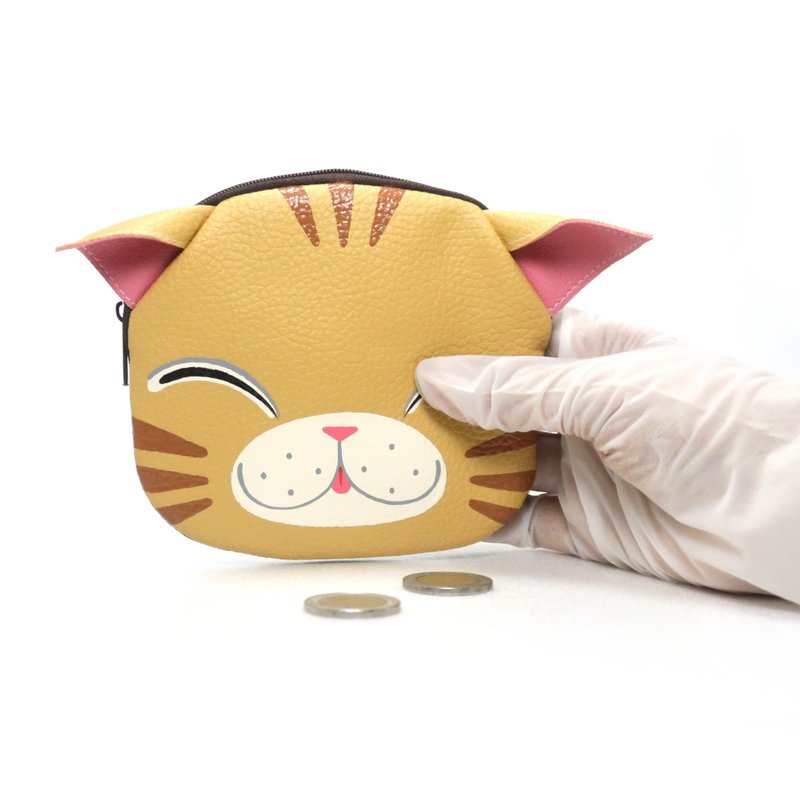 【雙11折扣】Smiling orange cat coin purse ,small wallet bag with zip.various card poc - 零錢包/小錢包 - 人造皮革 橘色