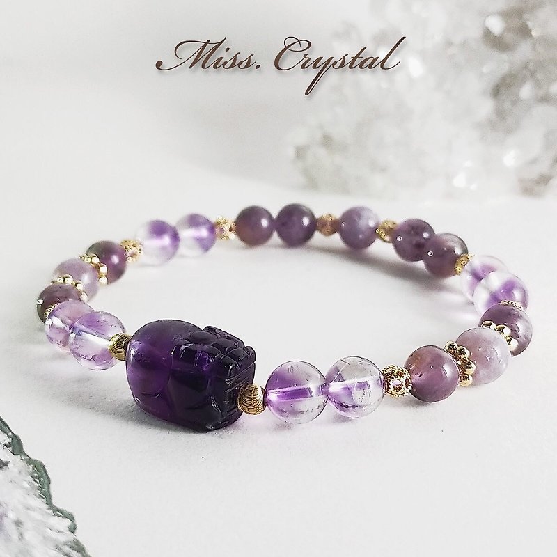 Miss Cresto | Circle Amethyst Pixiu Lavender Purple Rabbit Fur Devil's Eye Purple Tourmaline - Bracelets - Crystal 