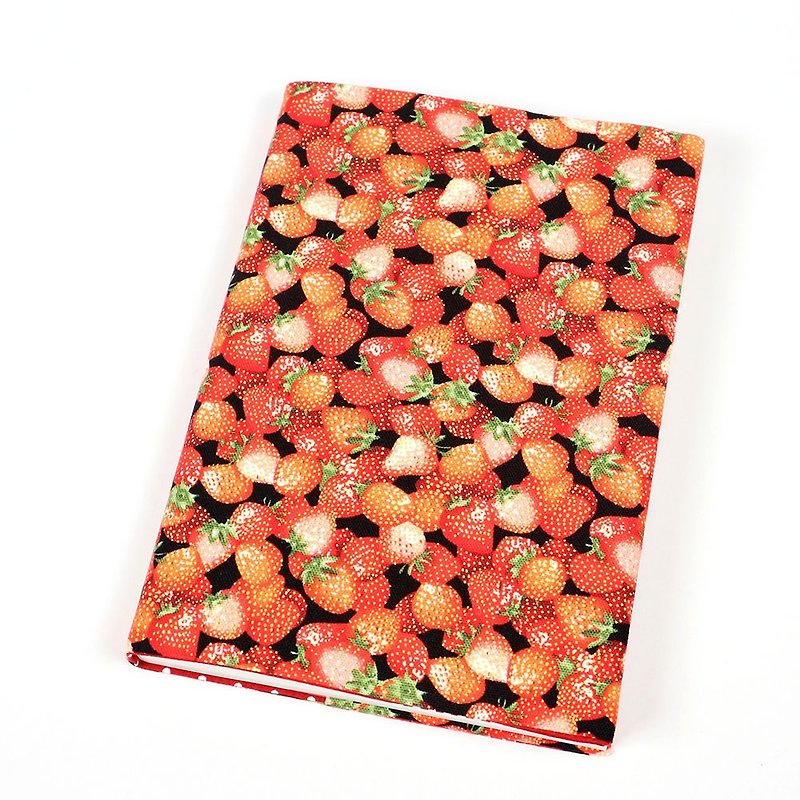 A5 可調式 媽媽手冊 布書衣 布書套 - 草莓 (黑) - 筆記本/手帳 - 棉．麻 紅色