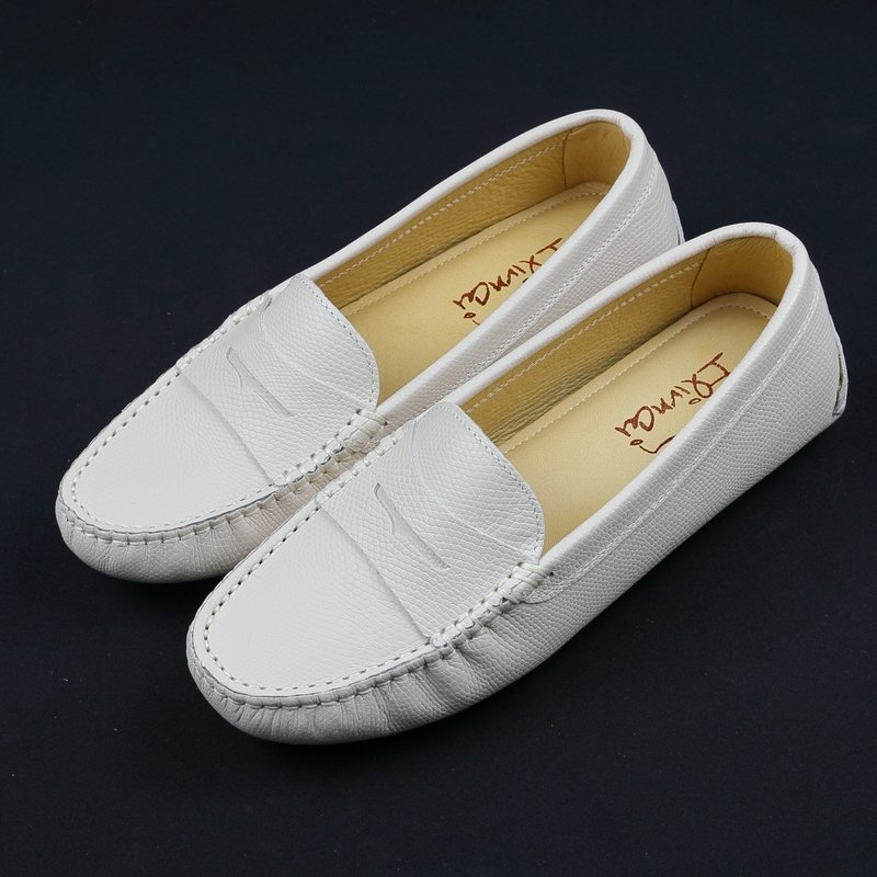 Q-Brick Brick Bean Sole Shoes-Maca White - รองเท้าลำลองผู้หญิง - หนังแท้ ขาว