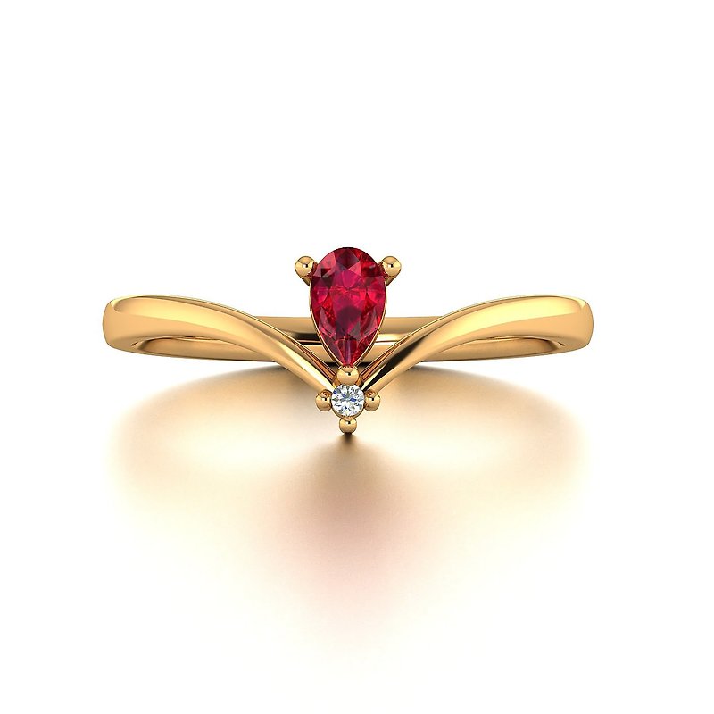 【PurpleMay Jewellery】 18k Yellow Gold Ruby Deco Diamond Ring Band R020 - แหวนทั่วไป - เครื่องเพชรพลอย สีแดง