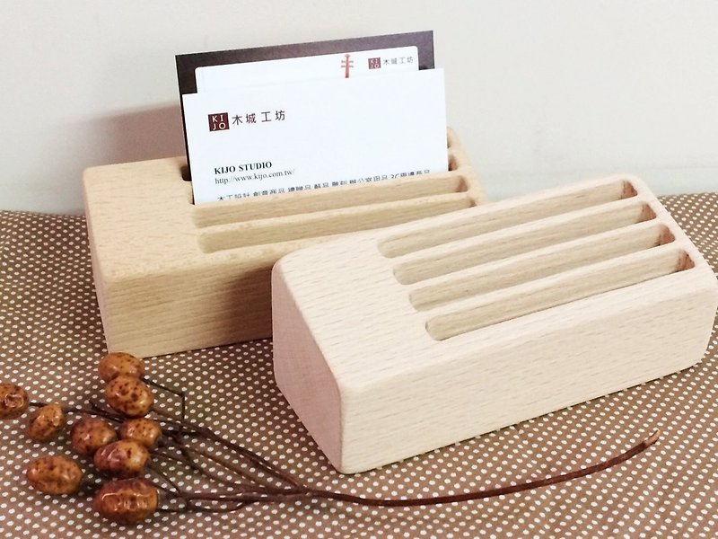 Log Wood Stave Business Card Holder - Beech - Card Stands - Wood Brown