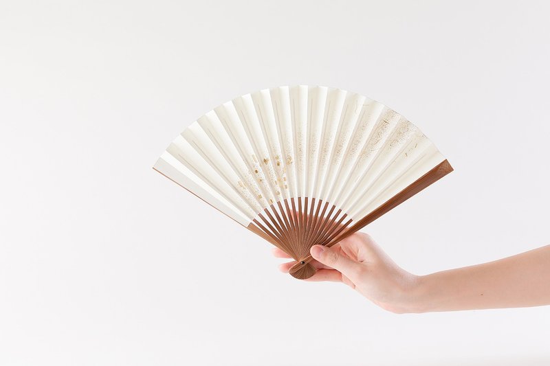 Japanese Folding Fan with Silver Leaf  Hakuzu White - Other - Paper White