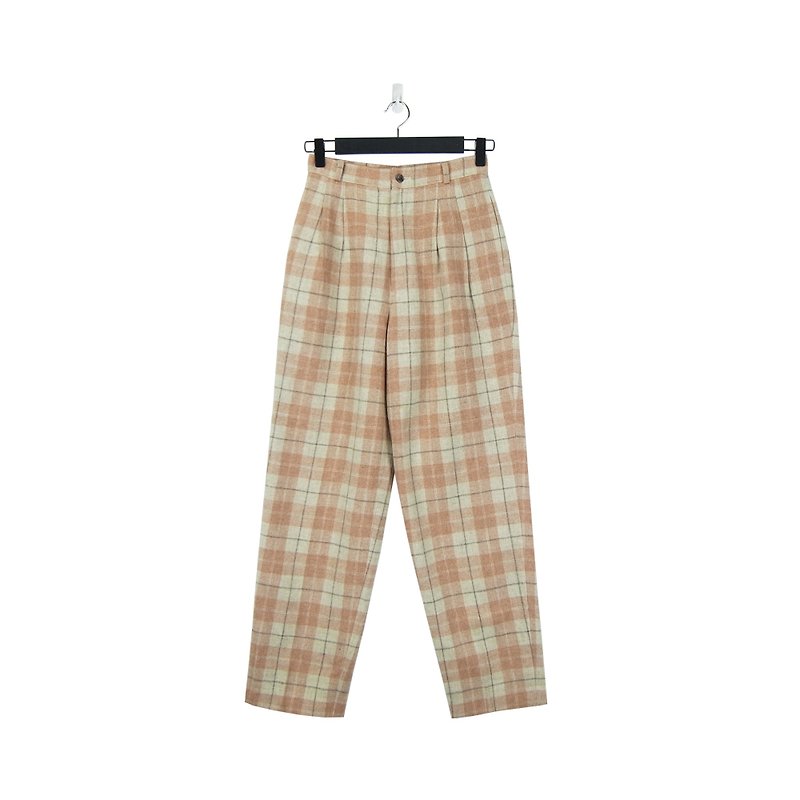 A‧PRANK :DOLLY :: Khaki Plaid Vintage Pants (P803005) - กางเกงขายาว - ผ้าฝ้าย/ผ้าลินิน สึชมพู