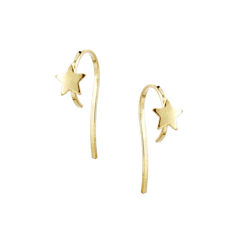 Sterling Silver Star Earrings, 18K Gold Plated Star Hoop Earrings - ต่างหู - เงินแท้ สีเงิน