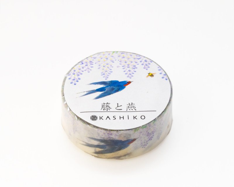 日本進口KASHIKO金澤九谷燒和紙膠帶 – 藤與燕 / 河田里美繪 - 紙膠帶/和紙/PET - 紙 紫色