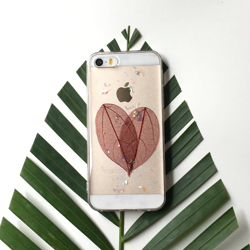Heart-shaped leaves pressed flower phonecase - Phone Cases - Plants & Flowers Red
