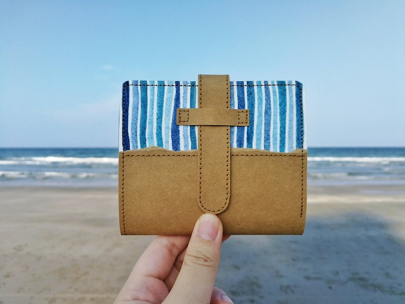 [海の色] blue striped hand-painted washed kraft paper clip - กระเป๋าสตางค์ - กระดาษ สีน้ำเงิน