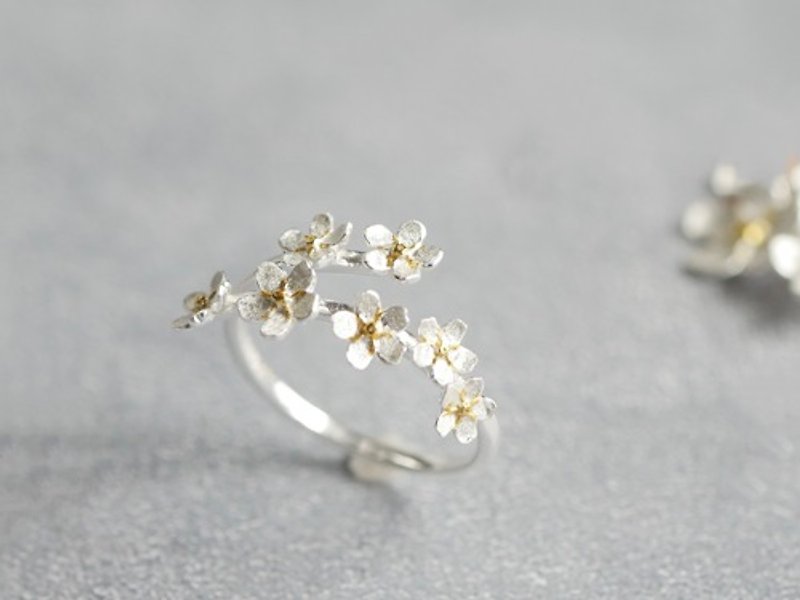 ○ Open ring ○ Silver 925 / Small flower lover ring - แหวนทั่วไป - โลหะ 