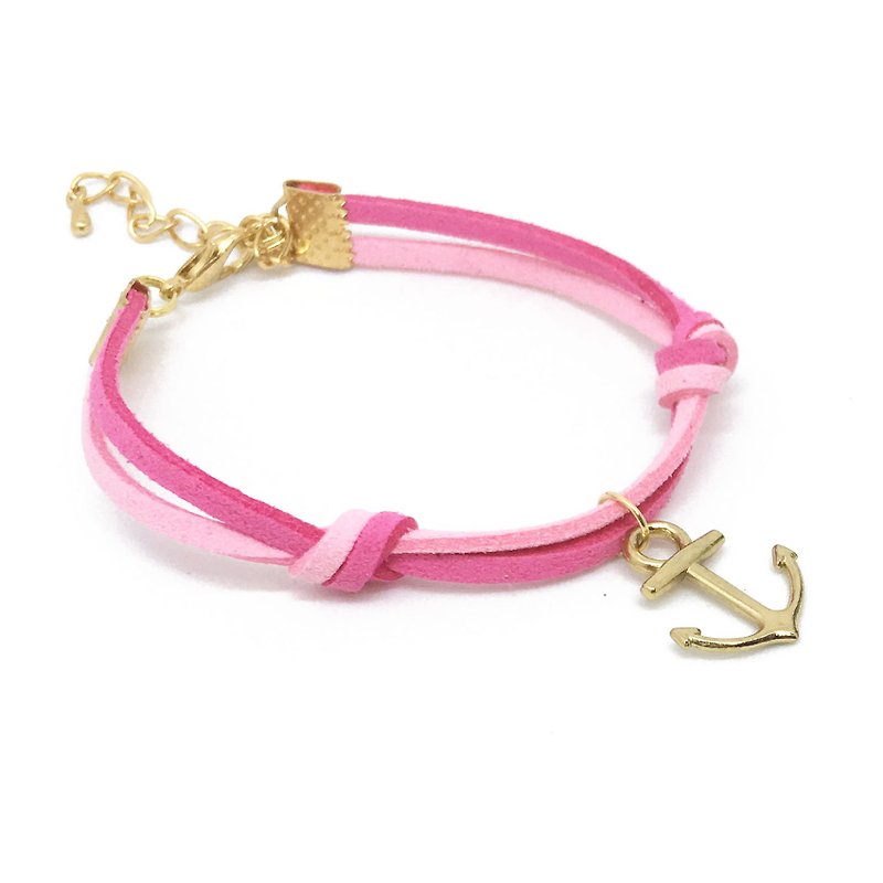 簡約 船錨 手工製作 手環 淡金色系列-莓粉 - 手鍊/手環 - 其他材質 粉紅色