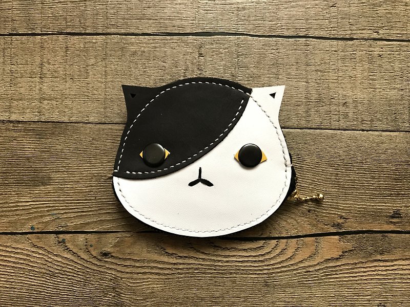 POPO│ black and white cats │ light purse │ real leather - กระเป๋าใส่เหรียญ - หนังแท้ สีดำ