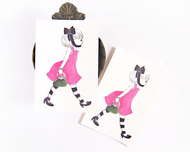 a bow head girl : illustrated postcard - Cards & Postcards - Paper 
