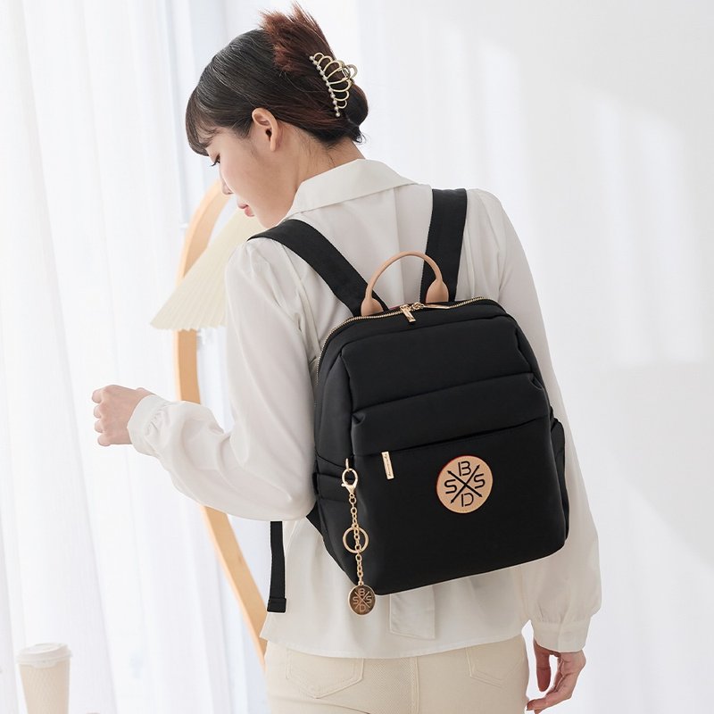 [Fashionable Plain Color] Black Rhapsody - Classical light luxury style backpack with slip pocket - Camel Black - Backpacks - Nylon Black