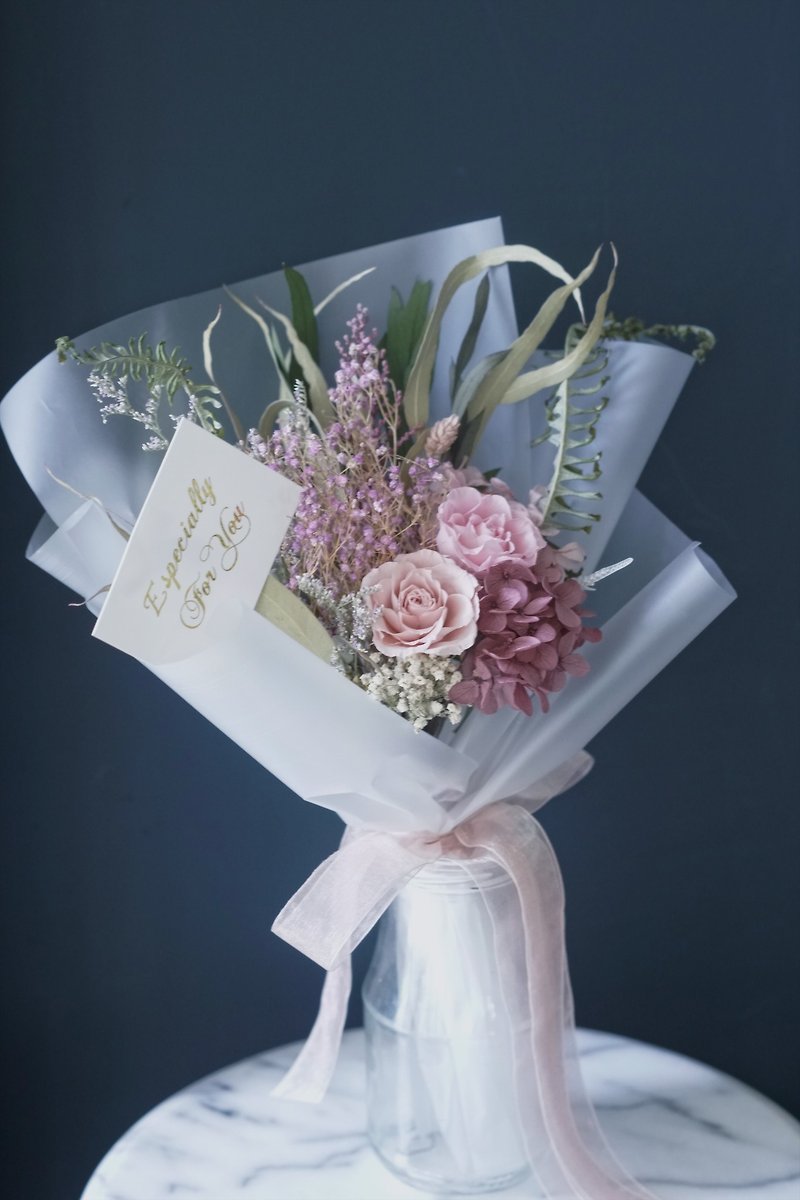 Everlasting flower non-withered flower dry flower hydrangea rose vintage pink purple tone Valentine's Day graduation bouquet - Dried Flowers & Bouquets - Plants & Flowers Pink