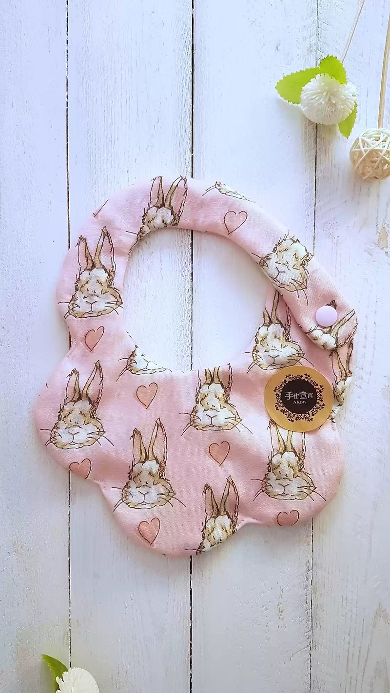 (粉紅)可愛兔八重紗100%cotton雙面造型圍兜.口水巾 - 圍兜/口水巾 - 棉．麻 粉紅色