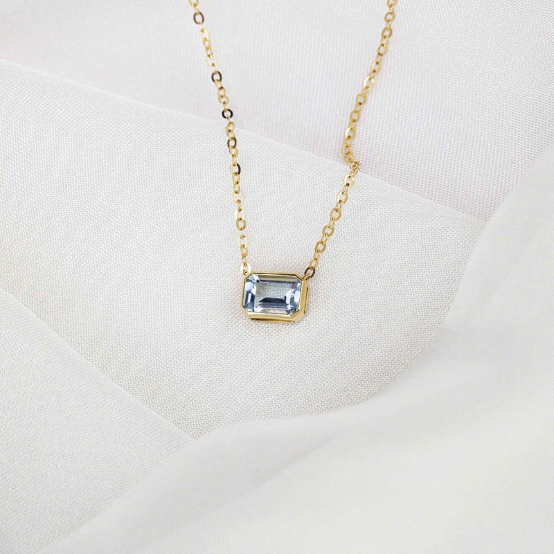 【PurpleMay Jewellery】純18K金天然海藍寶包鑲吊墜項鏈 - 項鍊 - 寶石 藍色
