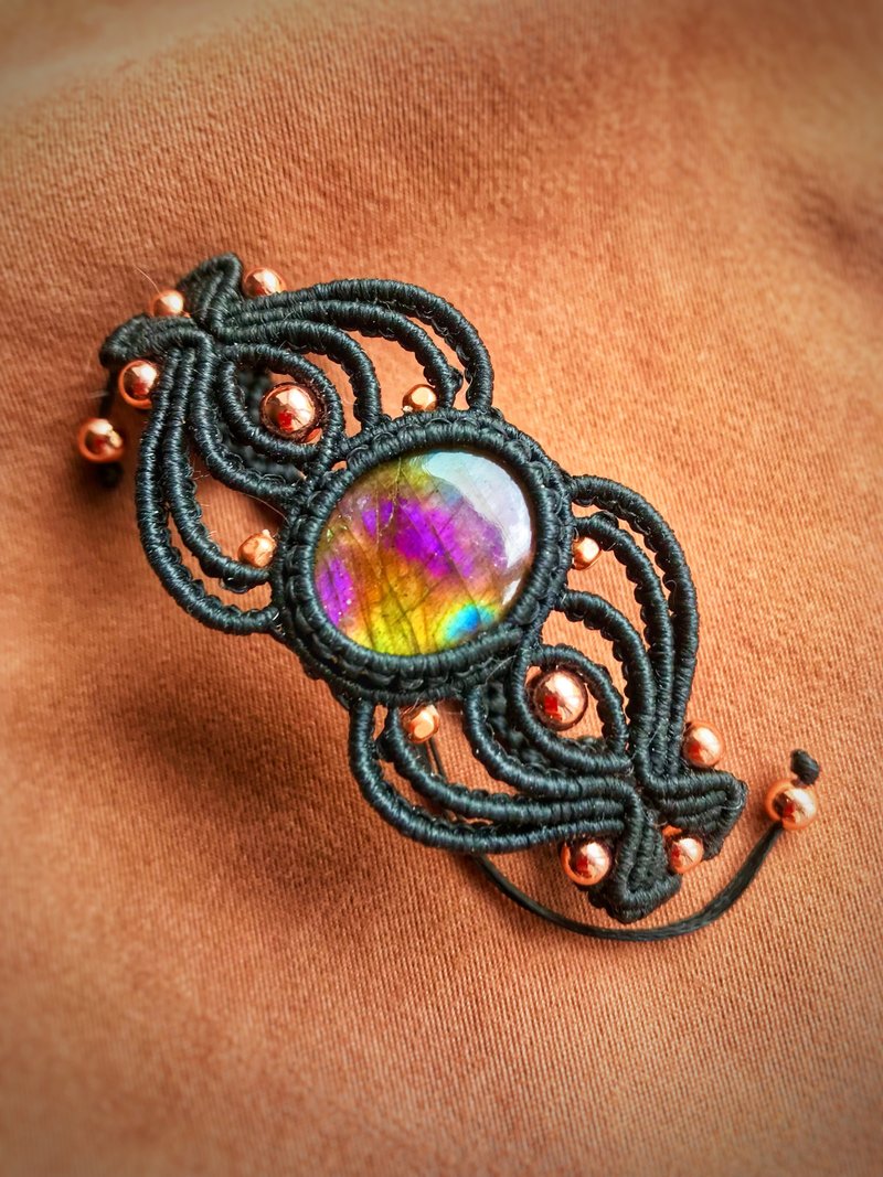 Bracelet Labradorite Macrame Hand Woven Jewelry Wax Thread Chakra Protection - สร้อยข้อมือ - เครื่องประดับพลอย หลากหลายสี