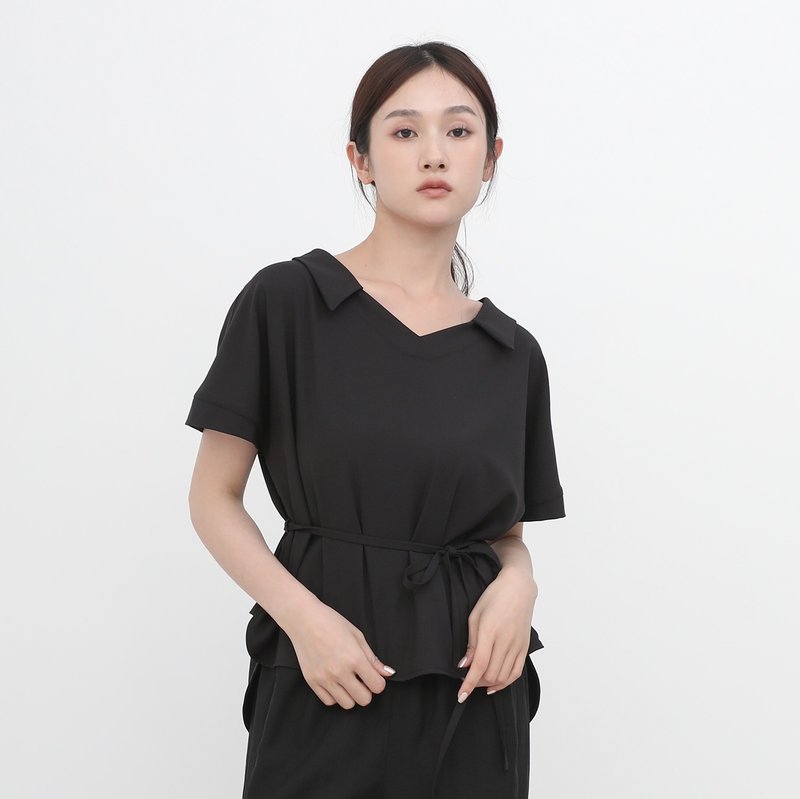 Shiyue_誓約綁帶上衣_23SF013_黑 - 女上衣/長袖上衣 - 聚酯纖維 黑色