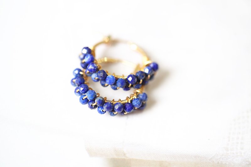 Happy circle Happy circle │ Lapis lazuli can change clip-type birthday gift natural stone - Earrings & Clip-ons - Gemstone Blue