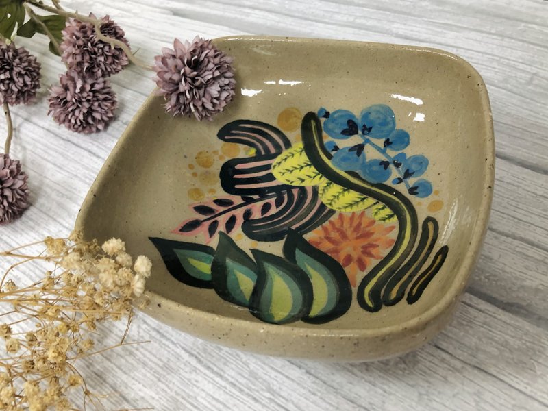 小さな陶器植物センスシリーズ純粋な手作りの描画陶器正方形プレートスナックプレート装飾装飾品 - 机・テーブル - 陶器 ブラウン