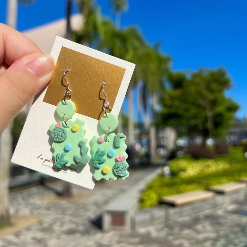 [Order] Cactus Stamp Series Soft Pottery Earrings/ Clip-On - ต่างหู - ดินเผา 