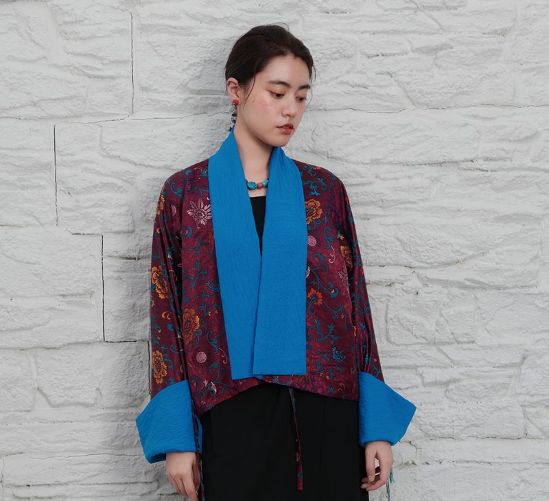 【扎達】新中式復古藏風/華美外套 - 女裝上衣 - 其他材質 藍色