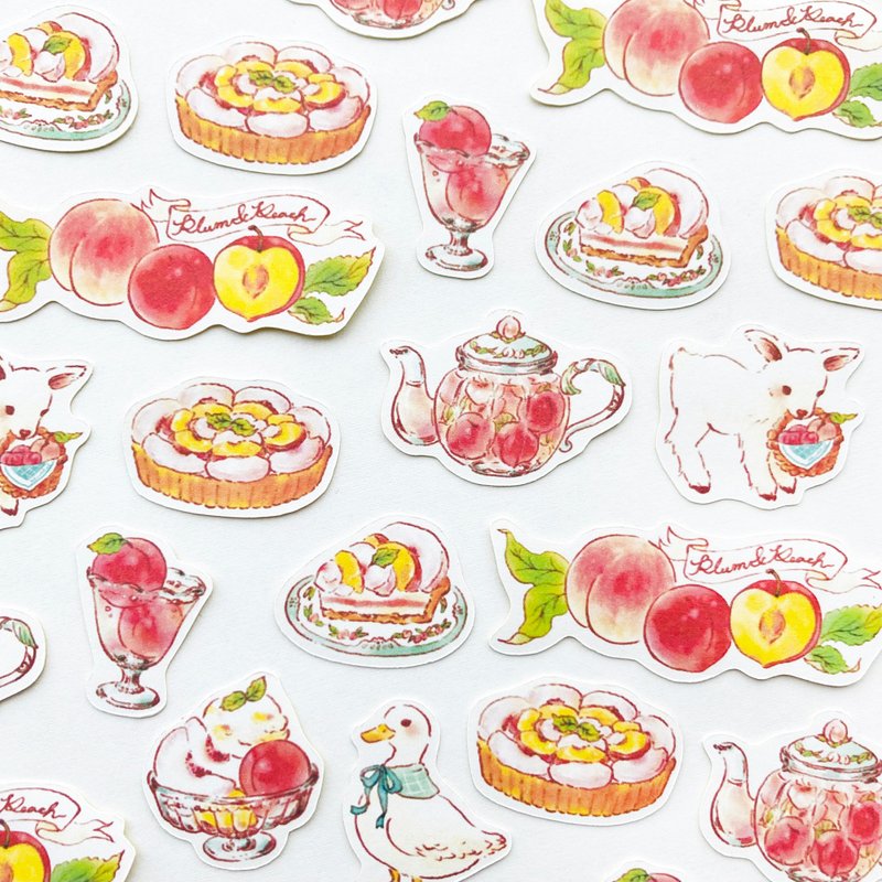 Plum&Peachフレークシール【32枚入】すももと桃 - 貼紙 - 紙 粉紅色