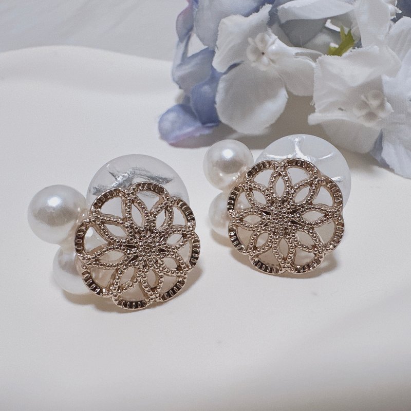 Flower button pearls - ต่างหู - เรซิน 