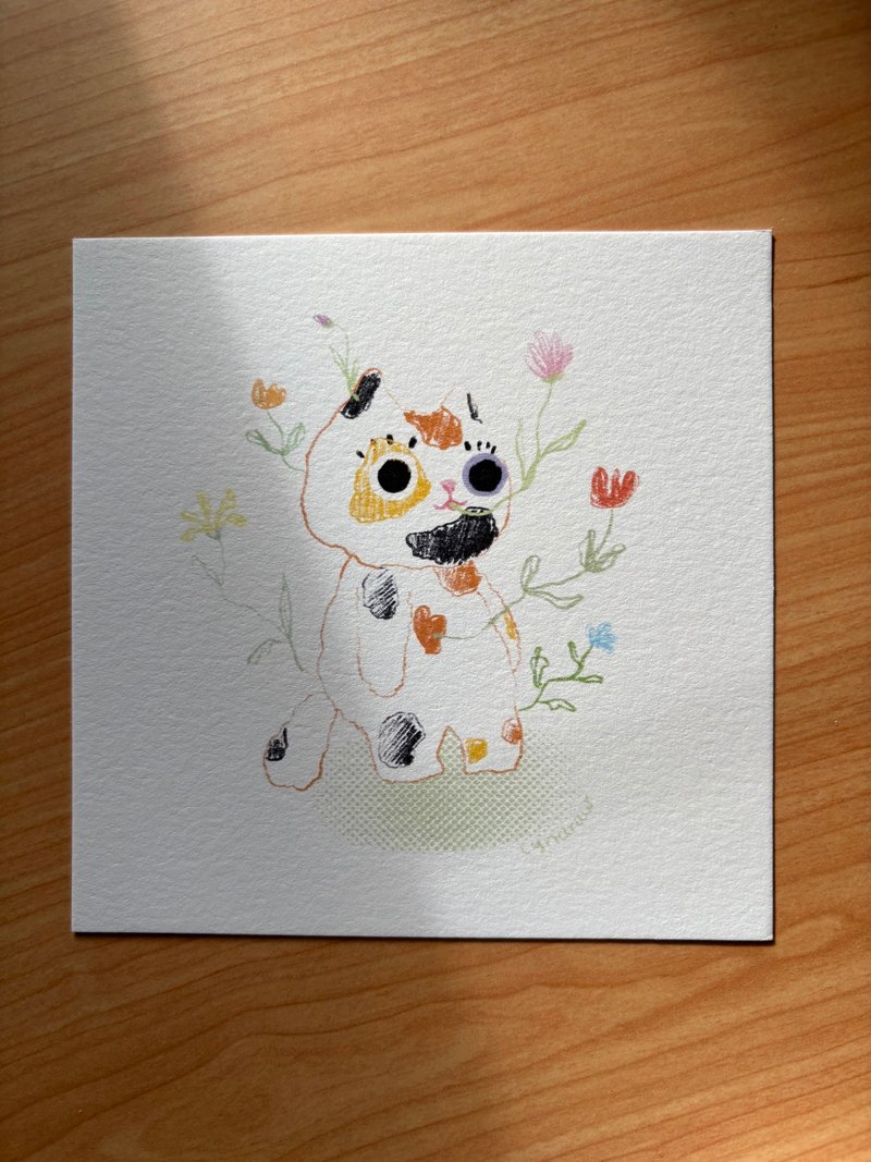 Cyndraw 貓貓等到生出花來了明信片 - 心意卡/卡片 - 紙 白色