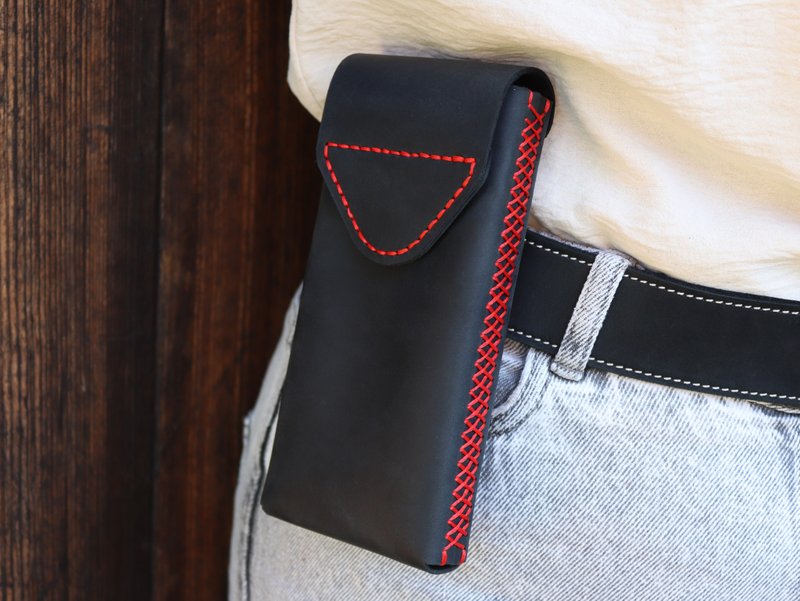 Handmade Geniune Leather Mobile Phone Holder/ Protective Belt Case / iPhone Bag - Phone Cases - Genuine Leather Black