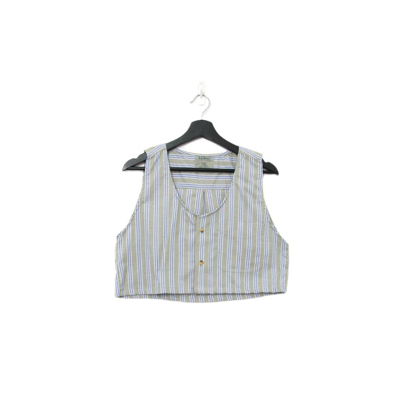Back to Green-再製水洗丹寧條紋背心 灰綠色 tt-14 vintage vest - 背心/無袖上衣 - 棉．麻 