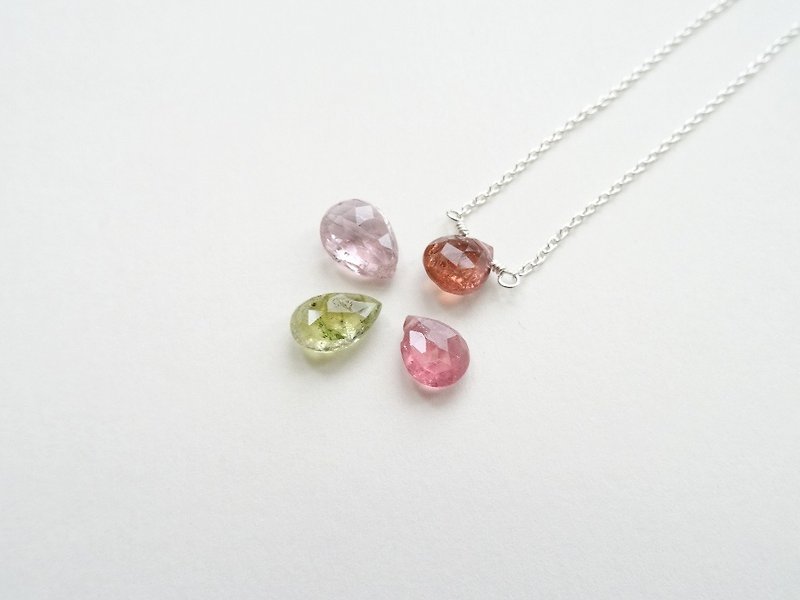 Tourmaline Faceted Teardrop Briolette Dainty Sterling Silver Necklace (Pink) - Collar Necklaces - Gemstone Pink