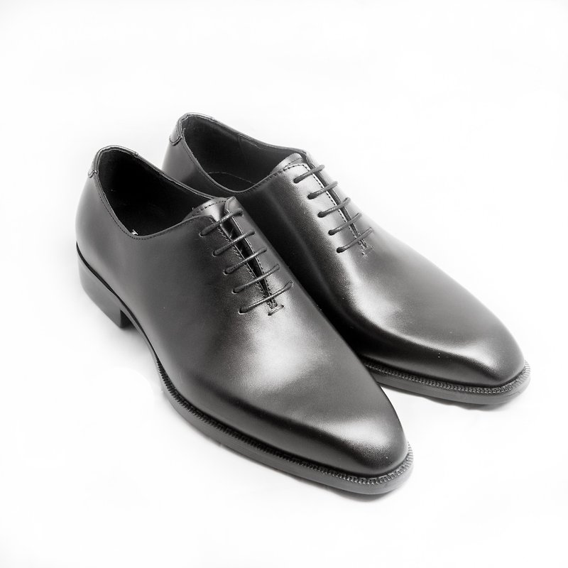 Hand-painted calfskin Whole Cut Oxford shoes leather shoes men's shoes-alcohol black-E1A27-99 - รองเท้าอ็อกฟอร์ดผู้ชาย - หนังแท้ สีดำ
