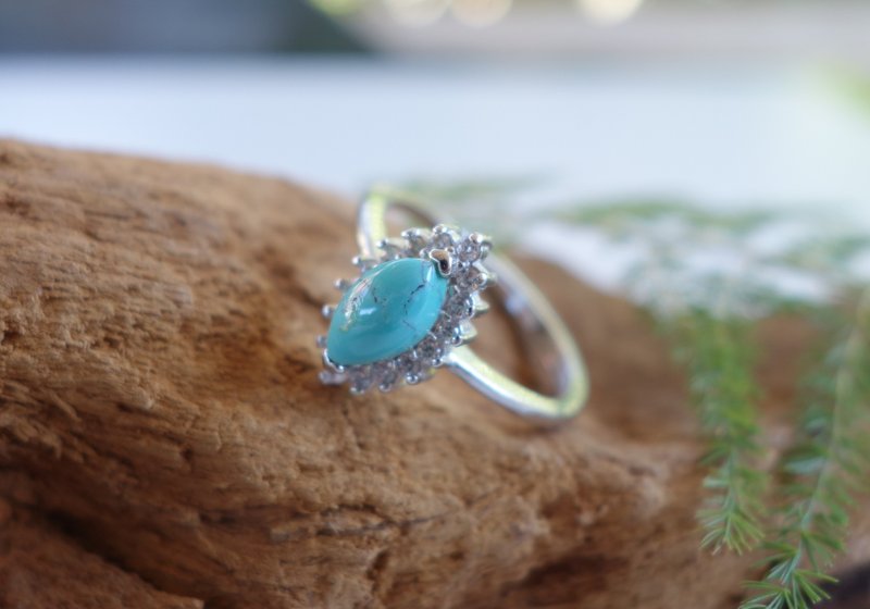 Ring natural old turquoise ring 2.22g turquoise live mouth ring old bead antique - แหวนทั่วไป - หยก สีเขียว