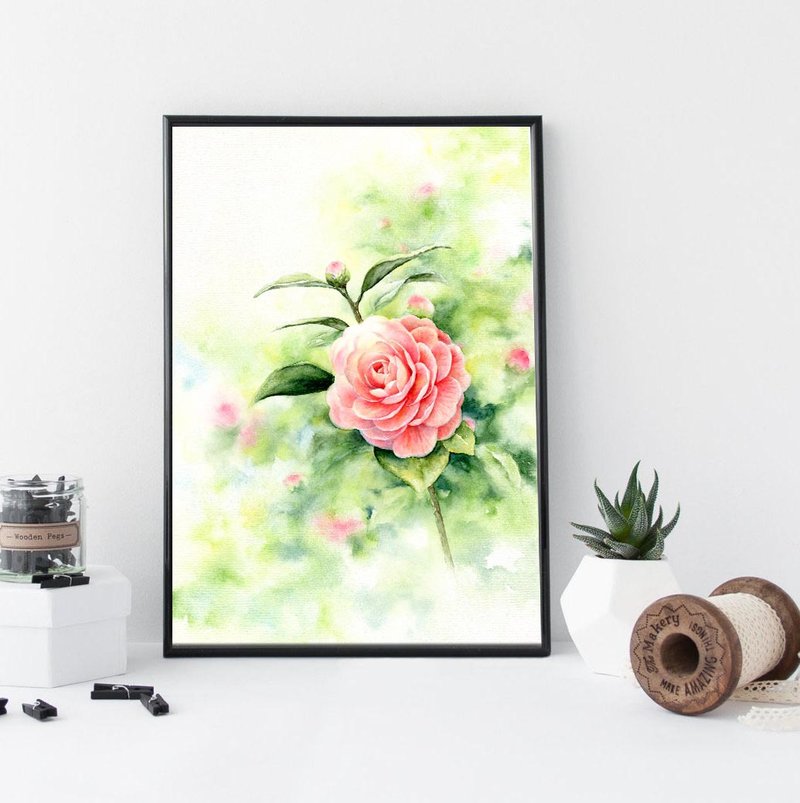 【Camellia】Limited Edition Watercolor Art Print. Spring Blooms Evergreen Flower - โปสเตอร์ - กระดาษ 