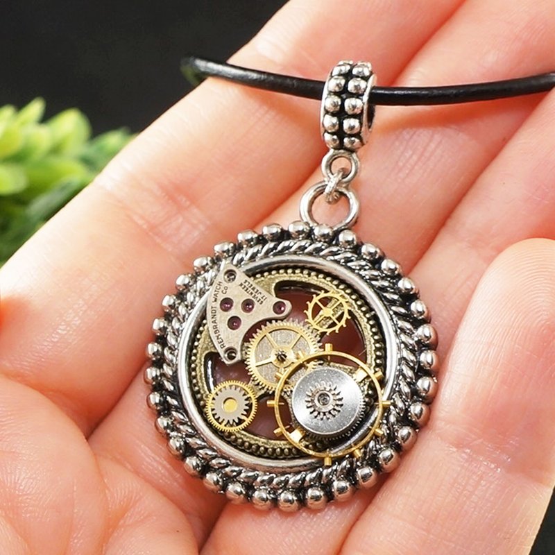 Steampunk Watch Parts Gears Round Circle Pendant Necklace Jewelry Accessories - 項鍊 - 其他金屬 銀色