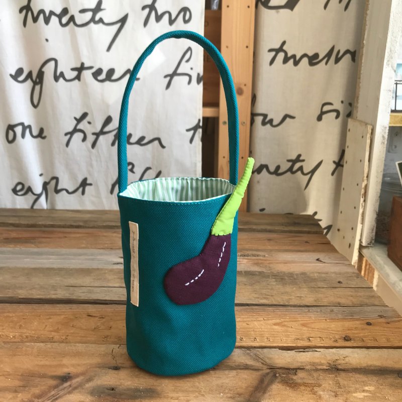 Fat eggplant beverage bag/water bottle bag/ Teal bottom - กระเป๋าถือ - ผ้าฝ้าย/ผ้าลินิน สีม่วง