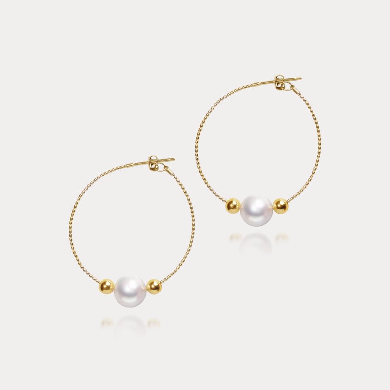 Orbit | 7.5-8mm Small Paris Earrings Japanese Akoya Seawater Pearl 18K Earrings - Earrings & Clip-ons - Pearl Transparent