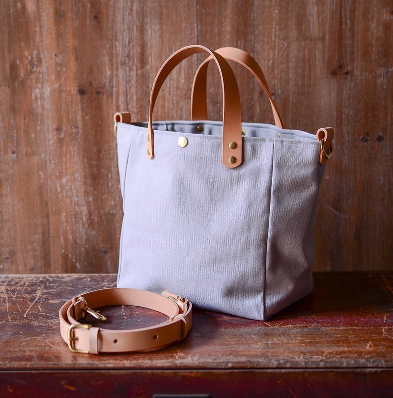 Dual-purpose simple tote bag・S・Light gray - กระเป๋าแมสเซนเจอร์ - ผ้าฝ้าย/ผ้าลินิน สีเทา