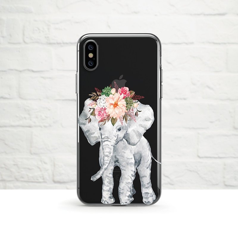 Fancy Elephant-Drop Resistant Transparent Soft Case- iPhone 14、14、Xs から iPhoneSE2、Samsung - スマホケース - シリコン グレー