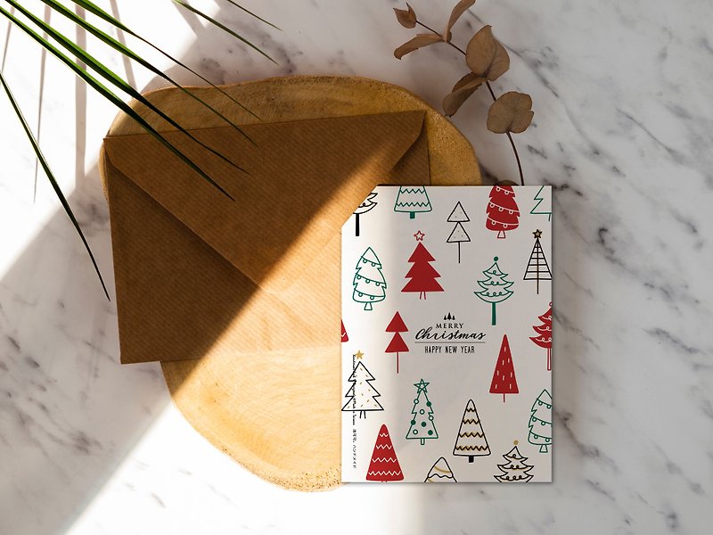 クリスマスカード_手描きのクリスマスツリー[CM18063]ロココいちごWELKIN手作りポストカード - カード・はがき - 紙 